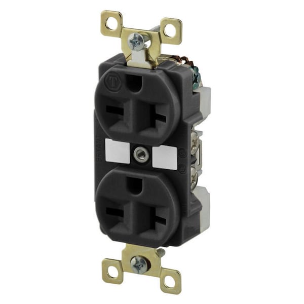 Bryant Straight Blade Receptacle, 6-20R, 20 A, 250V AC, 2 Pole, 3 Wire, Flush Mount, Grounded BRY5462BLK - main